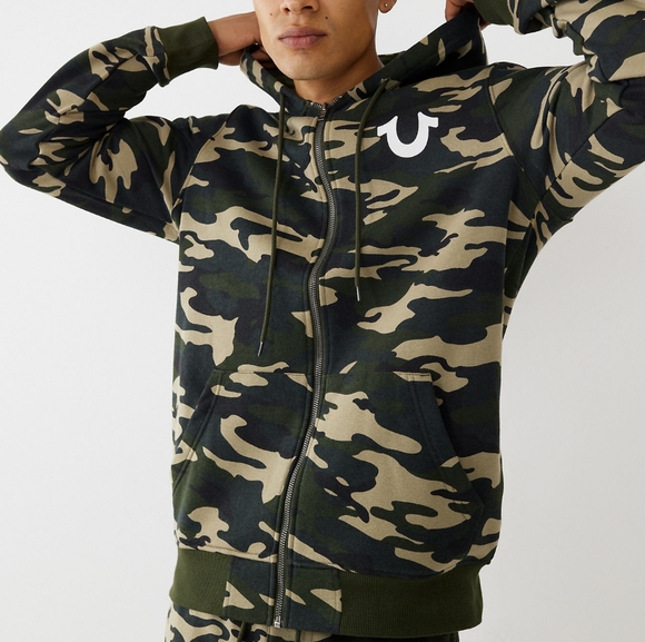 LARGE True Religion Camo Zip-Up Logo Hoodie NWT HTF - Picture 4 of 8